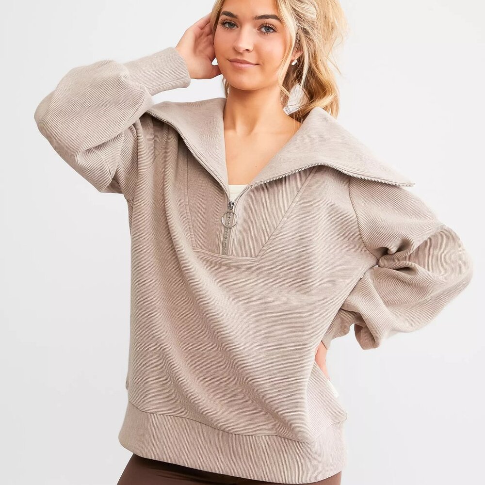 Varley Vine Half Zip Pullover Ottoman Ribbed Textured Sweater Women XL Comfy NWT